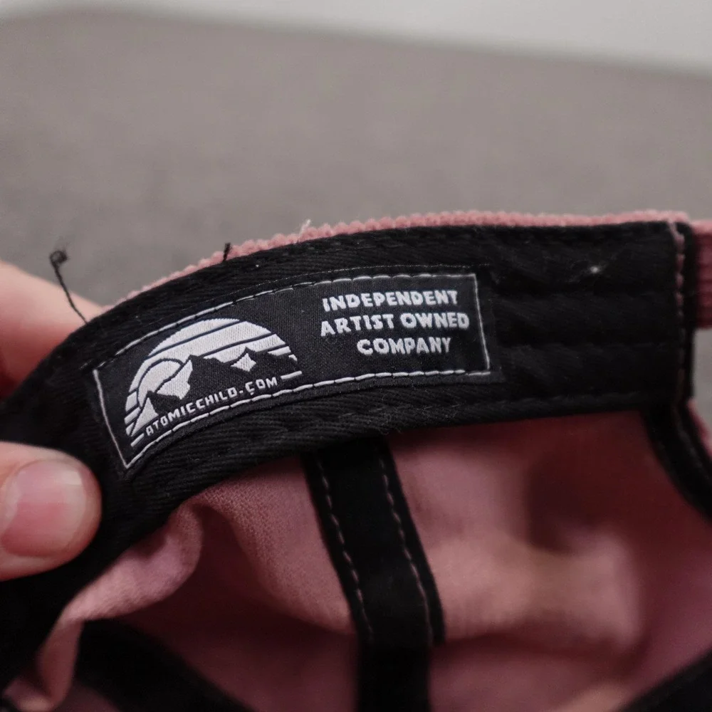 Atomicchild Hat Cap Strap Back Mens One Size Pink Corduroy Peace Patch Baseball